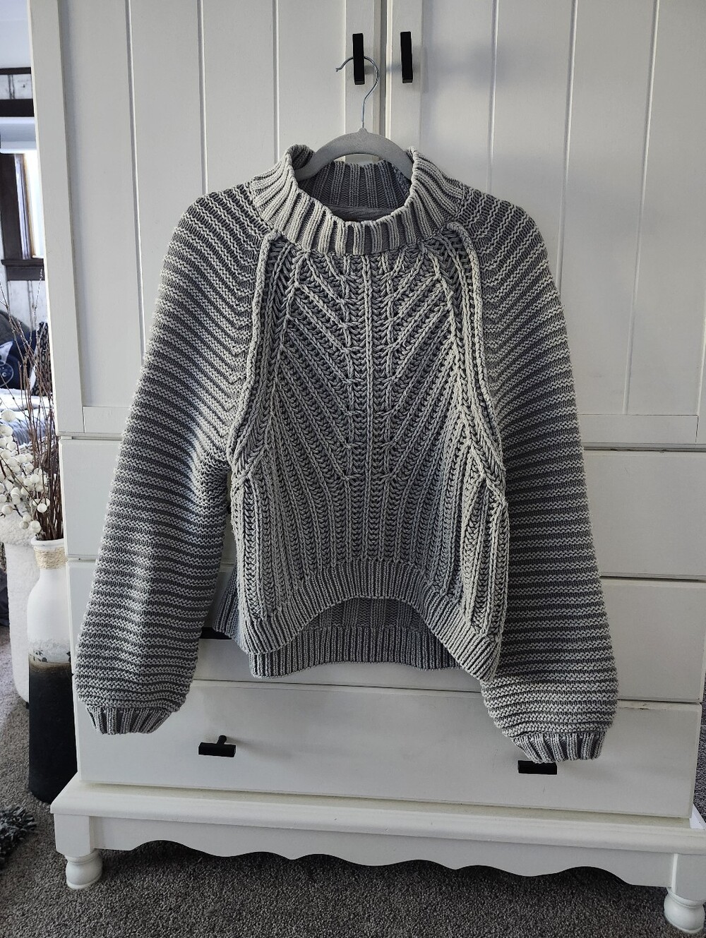 Free People Sweatheart  Cable-Knit 100% Cotton Gray Pullover Sweater - Women's M